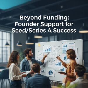 Image depicting a team of professionals collaborates around a whiteboard, strategizing and analyzing charts to plan for their company's growth.