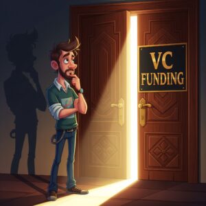A cartoon founder thinks about opening the door to VC funding.